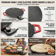 AORAN Electric Grill Pan With Red Handle, Indoor Electric Frying Pan, Household Barbecue Pan, Grill Pan, Non-Stick Pan, Outdoor Barbecue Pan. Adjustable Power Settings. Suitable For Breakfast And Family Gatherings. - US B Type Plug(110-127V) - View 6