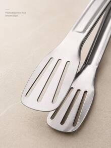 2pcs Extra Long Stainless Steel BBQ Tongs, Thickened Food Serving Tongs With Easy-Grip Handles For Grilling, Buffet, Bread, Salad, Fruit, Cooking And Home Kitchen Use - 9-inch Three-line Clip - View 5