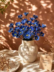 5/10pcs Set Forget-Me-Not Ceramic Flowers, Handcrafted Fade-Resistant Pottery Decor. Suitable For Indoor/Outdoor Use – Perfect Gift For Valentine's Day, New Year, Easter. Seasonal Decoration, Home Decor, Artistic Home Accents, Preserved - Blue - View 3