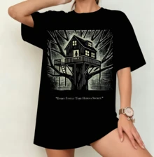 "Every Family Tree Hides A Secret" Treehouse Horror T-Shirt | Gender-Neutral Oversized Creepy Shirt Black - Black - View 10