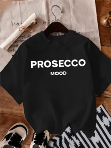 Prosecco Mood Expresses A Cheerful, Relaxed, And Elegant Attitude That Inspires Everyday Celebrations And Positive Energy With A Modern, Charming, Comfortable Casual Women's T-Shirt For Daily Wear - 黑色 - 查看 8