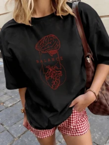 The Artwork Depicts The Connection Between Mind And Heart, Symbolizing Inner Harmony And Emotional Balance That Guides Every Thought And Feeling In Perfect Unity To Inspire Calm And Self-Awareness. This Modern, Casual Women's T-Shirt Is Ideal For Everyday Wear. - 黑色 - 查看 8