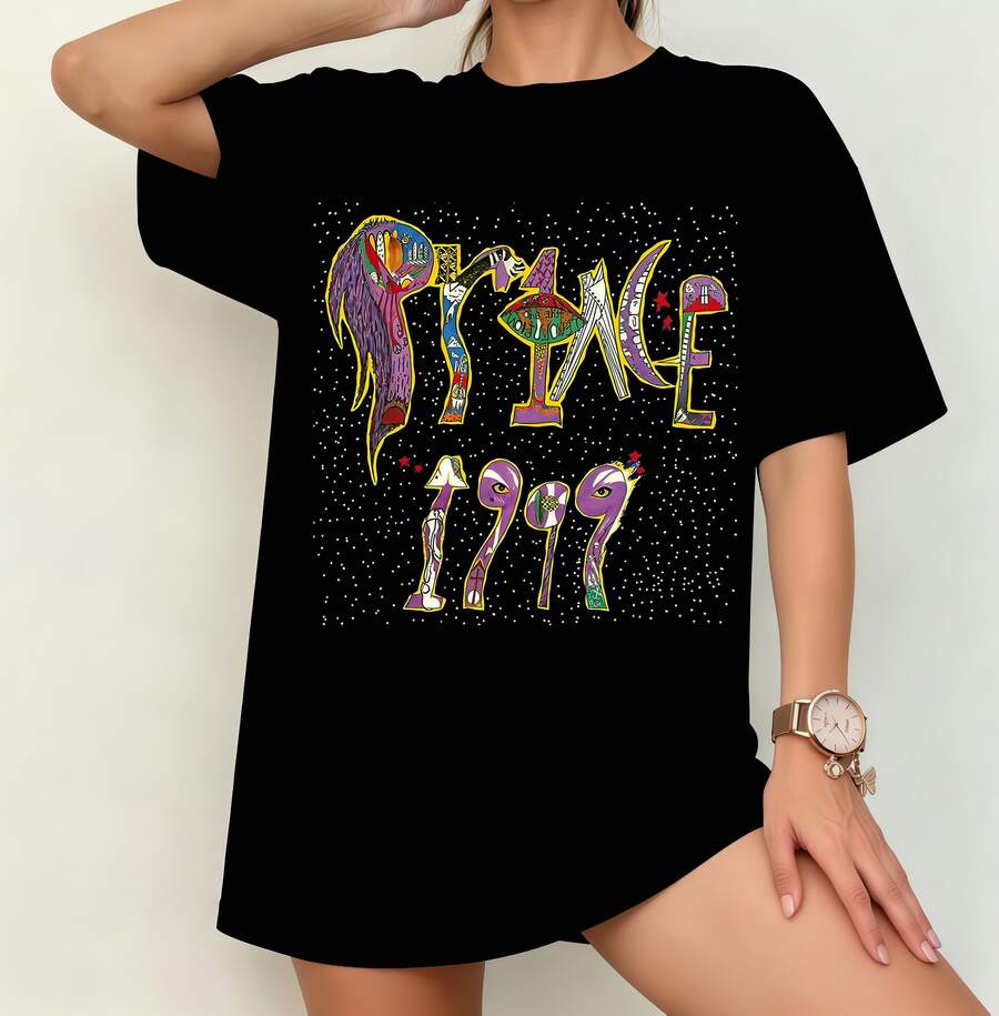 Prince "1999" Artwork T-Shirt | Gender-Neutral Oversized Pop Legend Fan Shirt Black - Black - View 1