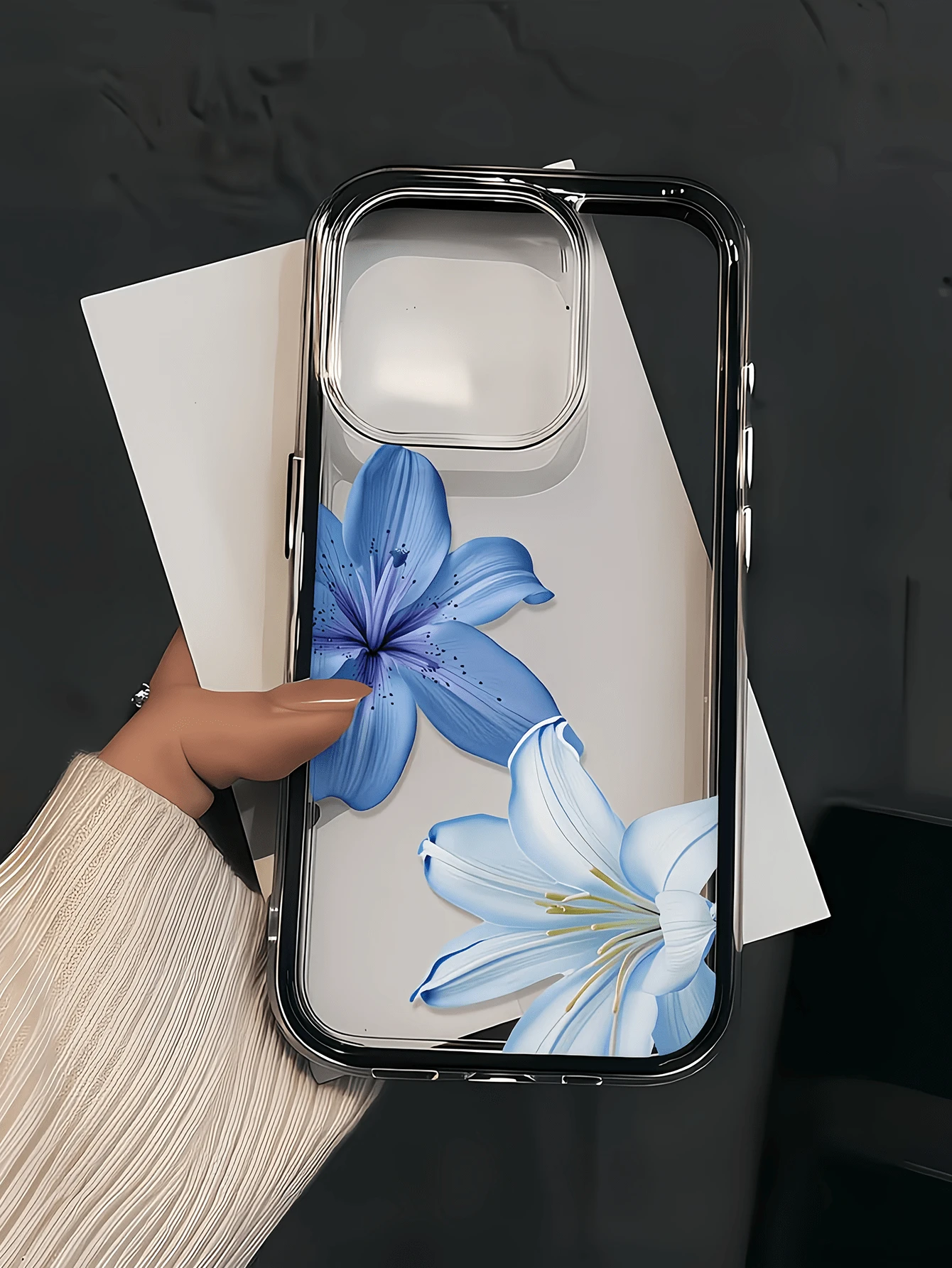 1 chiếc ốp lưng điện thoại TPU chống sốc, đa năng, họa tiết hoa ly đen, xanh dương và trắng, kiểu dáng tối giản, tương thích với Apple 17, 16, 15, 14, 13, 12, 11 Pro Max, Air - Nhiều màu - Xem 1
