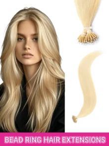 50pcs Nano Ring Seamless Human Hair Straight Hair Extensions, Cold Fusion Nano Beads, Volume Boost, Holiday Concert Accessory, Summer Travel Essential - Multicolor - View 29
