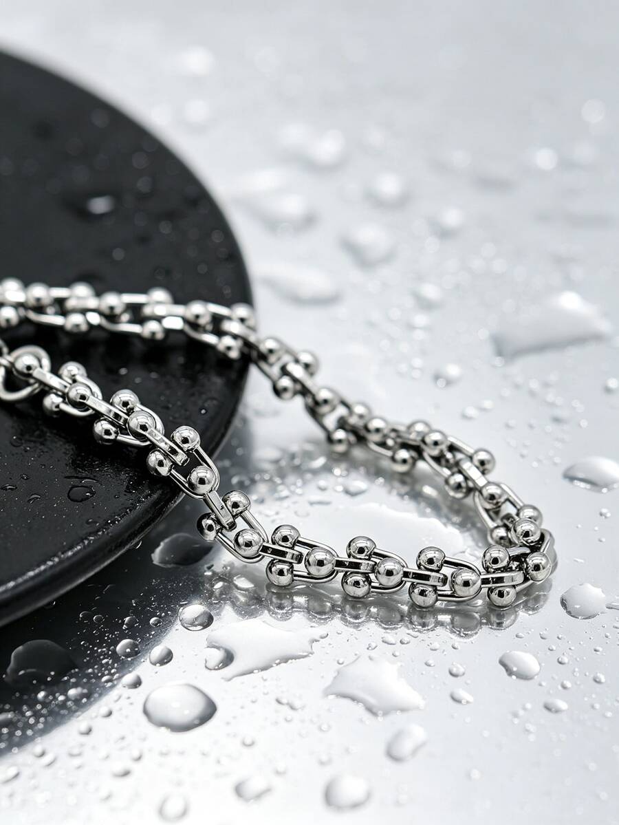 1 chiếc vòng tay bằng thép không gỉ hình chữ U, kiểu dáng thanh lịch, tối giản, thời trang, được làm thủ công, phù hợp cho nam giới, các cặp đôi và trang phục công sở. - Bạc - Xem 1