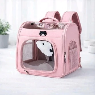 Mochila Transportin para Gatos y Perros Pequenios conVentana Transparente, Transpirable y Segura, AperturaFrontal y Lateral, 41 x 29,5 x 35 cm - Pink - Übersicht 1