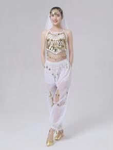 Belly Dance Costume: Gold Coin Spaghetti Strap Top + Harem Pants + Headscarf, Suitable For Performance, Halloween And Theme Parties (Multiple Colors Available) - Multicolor - View 17