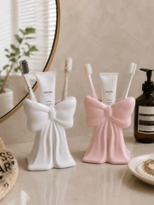 1 chiếc bình trang trí nơ hồng, đồ trang trí phòng theo phong cách thẩm mỹ dễ thương, hộp đựng cọ trang điểm thanh lịch, có thể đựng hoa, bàn chải đánh răng, hộp đựng đồ dùng phòng ngủ, phòng tắm theo phong cách tối giản Bắc Âu, món quà đáng yêu dành cho bé gái. - Giá đựng bàn chải đánh răng hình nơ cao (màu hồng) - Xem 4