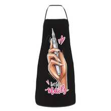 Unisex Apron With Nail Art Design Suitable For Chefs, Cooking, Kitchen And Gardening - 100% High-Strength Polyester Apron With Adjustable Neck Strap - Black + Pinkish Gray - View 3