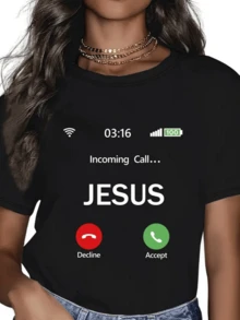 Simulated On-Screen Call With A Spiritual Message That Invites Reflection On Faith And Responding To A Deep Inner Connection; Comfortable, Modern Casual Women's T-Shirt - 黑色 - 查看 8