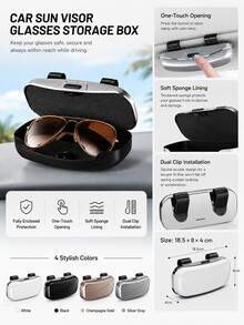 Estuche para gafas de sol de parasol de coche, caja de almacenamiento de gafas de coche con botón de apertura con un solo toque, soporte protector para gafas, caja de gafas de parasol multifuncional y de moda, unisex - A - Ver 3