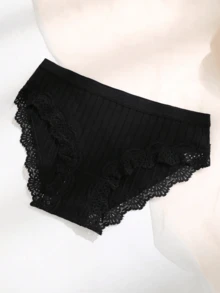 5pcs/Set Women's Sexy Comfortable Lace Patchwork Knit Fabric Elegant Mid-Waist Briefs - Multicolor - View 5