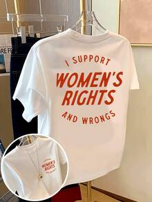 Short-Sleeved T-Shirt With Front And Back Print - Supports Women's Rights, Gender Equality, And Features A Modern Print - Fashionable Printed T-Shirt For Women, Spring/Summer, A  Item - Unisex Cotton Loose-Fitting Short-Sleeved Crew Neck Vintage-Style T-Shirt - Blouses For Women. Blouses. Casual Blouses For Ladies. - 白色 - 查看 6