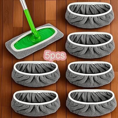 10/5/2/1pcs Reusable And Washable Flat Mop Replacement Pads, Washable Mop Refill Fits For Wood Floor Cleaning, Static Dust Collector Paper, Spin Dry Wet Mop, Household Items, Hand Wash, Highly Absorbent, Suitable For Bedroom, Kitchen, Living Room