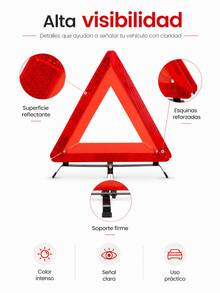 Triángulo de emergencia de alta visibilidad con base metálica resistente para una estabilidad máxima. Triángulo de  vial duradero y reflectante por la noche. Triángulo de emergencia robusto y reflectante para averías de coche. Kit de triángulos de emergencia de  para accesorios de automóvil - A - Ver 9