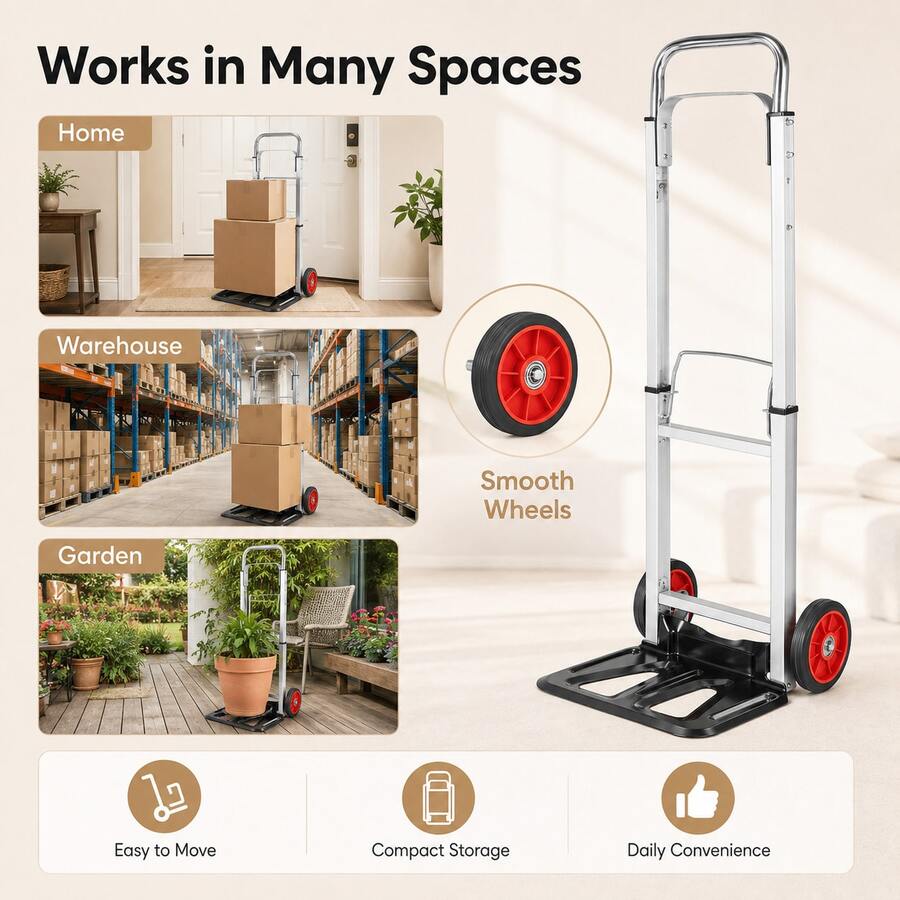 11 livres Chariot pliant compact en aluminium, sans assemblage requis, convient pour l'entrepôt et le jardin, conception pliante rapide et de rangement facile - Argent - Voir 1