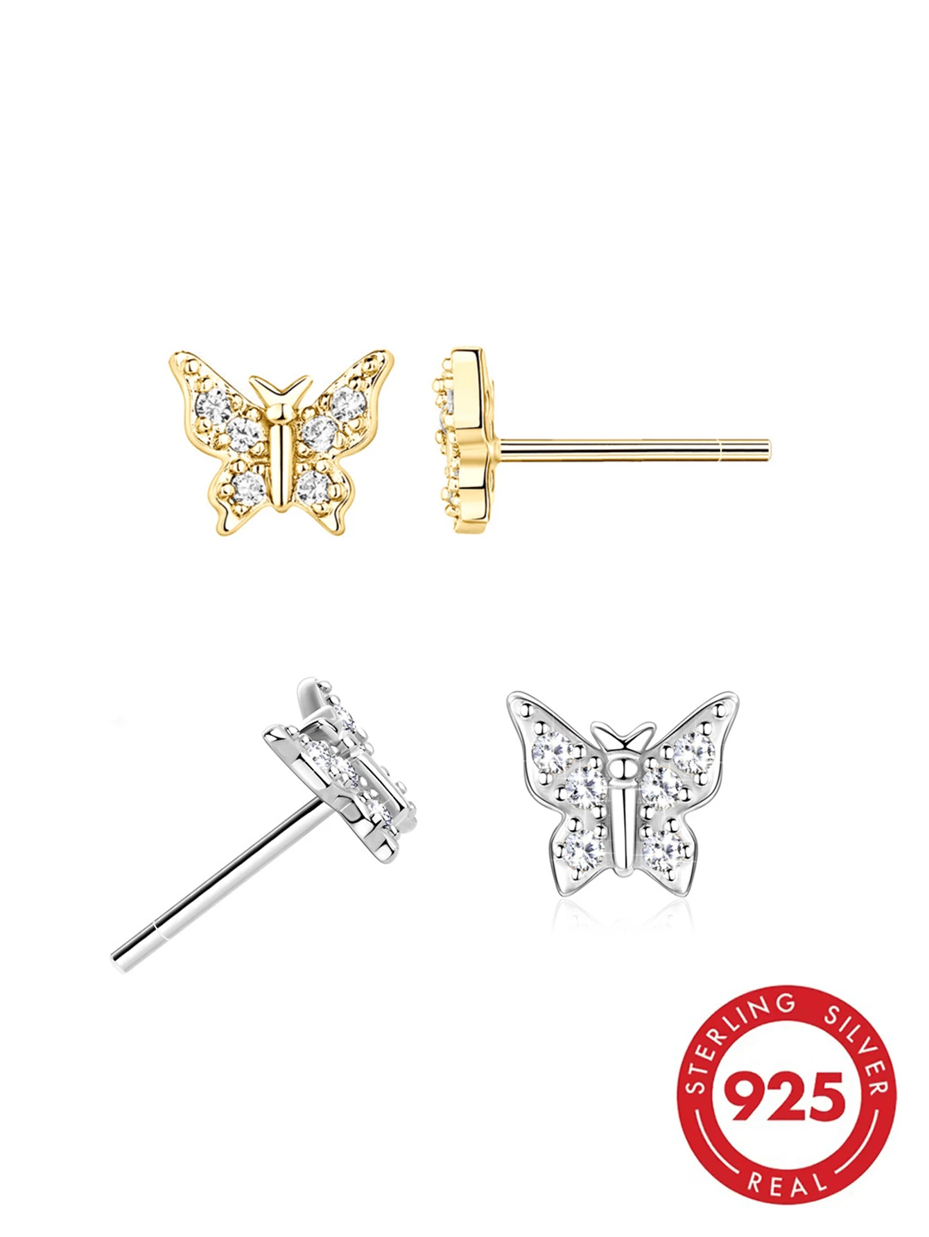 Bông tai bạc S925 hình bướm đính đá Zirconia tinh tế, kiểu dáng thanh lịch Pháp lãng mạn, thích hợp đeo ở hốc tai, sang trọng, đa năng, không gây dị ứng, quà tặng ngày Valentine. - Nhiều màu - Xem 1