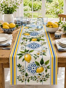 1 pieza Camino de mesa de lino con estampado de estrella de mar y concha de estilo costero, diseño de coral con tema de playa, decoración náutica con borde de olas, adecuado para cocina, comedor, patio y fiestas de verano - Multicolor - Ver 10