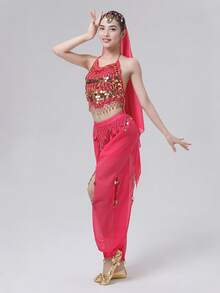 Belly Dance Costume: Gold Coin Spaghetti Strap Top + Harem Pants + Headscarf, Suitable For Performance, Halloween And Theme Parties (Multiple Colors Available) - Multicolor - View 30