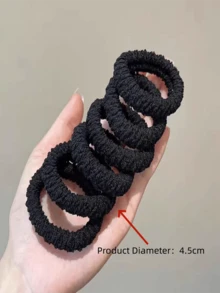 5/1 piezas Bandas elásticas para el cabello anchas y negras, estilo minimalista, ligas para el cabello de alta elasticidad para mujeres, adecuadas para uso diario, actividades al aire libre, deportes casuales, accesorios para el cabello, regalo, anillos de cabello gruesos sin costuras, adecuados para colas de caballo, no dañinos para uso diario - Negro - Ver 5