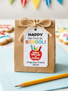 Editable Back To School Labels, First Day Of School Gift Tags, Student Back To School Gifts, Rainbow Gift Labels, Back To School Season - Multicolor - View 2