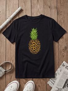 Pi?a formada por girasoles que simbolizan energía vital alegría y renovación natural inspirando optimismo y conexión con la naturaleza camiseta de mujer casual moderna cómoda para uso diario - Negro - Ver 1