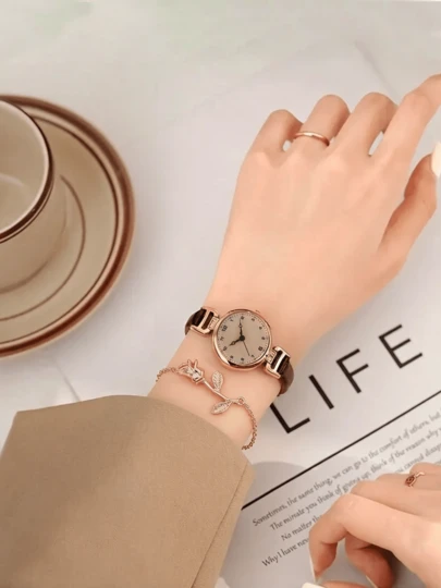 Bộ 2 chiếc đồng hồ nữ kiểu cổ điển, đồng hồ thạch anh mặt nhỏ chất lượng cao dành cho học sinh, kiểu dáng thanh lịch Anh Quốc.