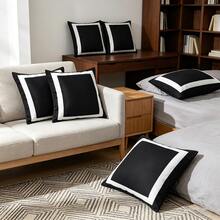 1pc Scandinavian Black & White Geometric Pillow Covers, Zip Closure, Machine Washable, 45x45cm, Ideal For Living Room, Sofa, Headboard, Car, And More, Decorative Pillows Minimalist Decor , Made Of Lightweight Polyester Material - Black and White - View 2