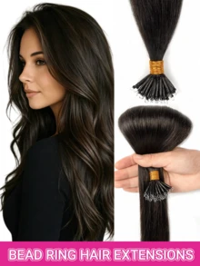 50pcs Nano Ring Seamless Human Hair Straight Hair Extensions, Cold Fusion Nano Beads, Volume Boost, Holiday Concert Accessory, Summer Travel Essential - Multicolor - View 22