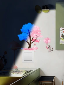 1pc Cartoon Pink Rabbit, Tree, Butterfly Wall Sticker, Removable Matte Self-Adhesive Wall Decal For Living Room, Bedroom, Kids Room, Home Decor, Spring Decoration, Gift - Pink - Glow-in-the-dark - View 4