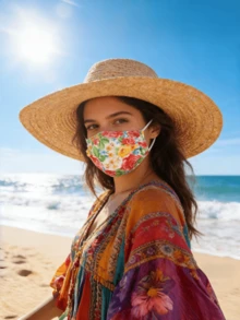 10 piezas Mascarillas faciales desechables con patrón floral colorido, de 3 capas, suaves, transpirables y cómodas para uso diario - Multicolor - Ver 3