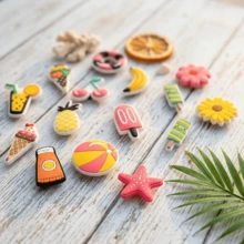 16pcs Personalized Summer Beach Theme PVC Decorative Charms - Includes Tropical Fruit And Ice Cream Patterns - Suitable For Sandals And Clogs - Multicolor - View 2