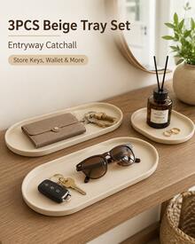 3pcs Beige 24cm Serving Tray Set, Smooth Raised Edge Decorative Trays For Home, Coffee Table & Daily Use - 3pcs - View 1