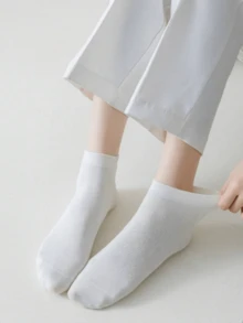 7 Pairs Unisex Solid Color Cotton Casual Short Socks, Versatile, Plus Size, Spring/Autumn, 1/3/5/10/20 Pairs - Multicolor - View 2