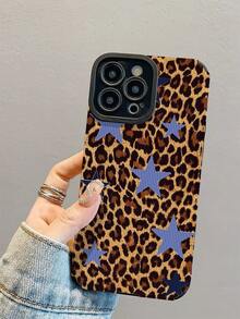 1pc Fashionable Elegant Leopard Print Blue Star Pattern Shock-Resistant Protective Phone Case, Design, Suitable As Gift For Friends And Family, Compatible With IPhone17/17Air/17Pro/17ProMax/IPhone16/16Plus/16Pro/16ProMax/IPhone15/15Plus/15Pro/15ProMax/IPhone14/14Plus/14Pro/14ProMax/IPhone13/13Pro/13ProMax/IPhone12/12Pro/12ProMax/IPhone11/IPhone11Pro/11ProMax - Multicolor - View 5