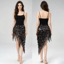 1 chiếc khăn quấn hông hình tam giác đính sequin và tua rua, thích hợp cho múa bụng, trang phục khiêu vũ Latin, kiểu sari với tua rua sequin, thích hợp cho lễ hội, tiệc tùng, hộp đêm, bãi biển, trang trí trang phục độc đáo, phong cách bohemian, cổ điển. - Nhiều màu - Xem 1