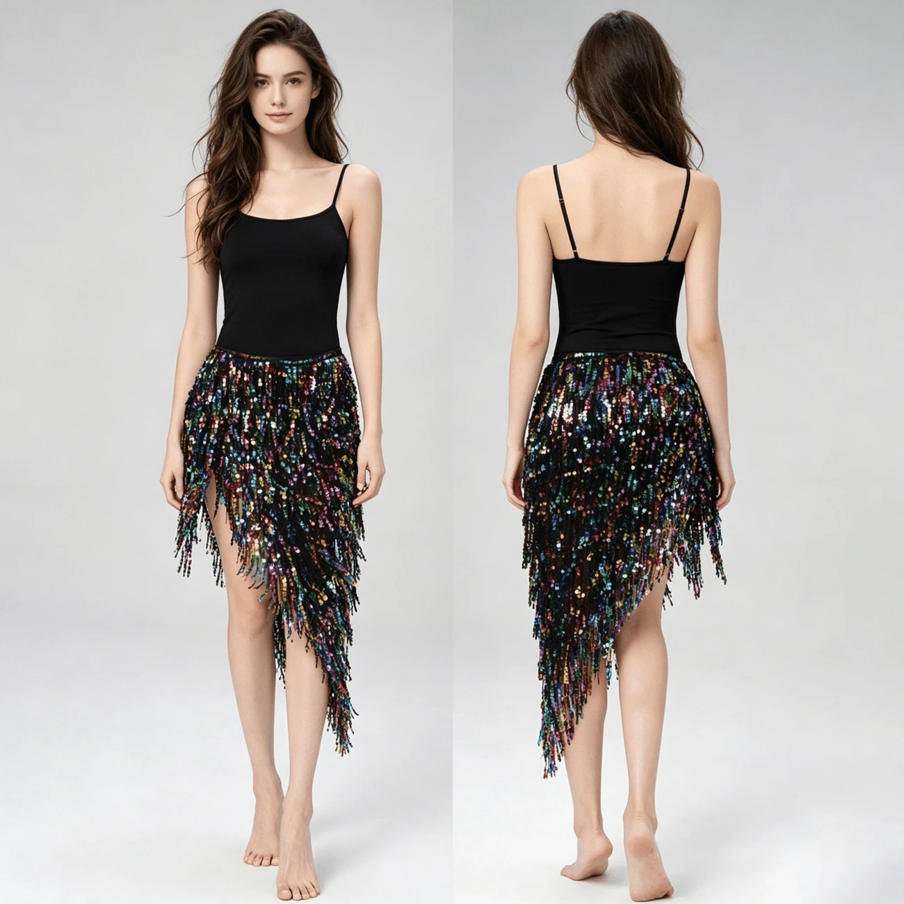 1 chiếc khăn quấn hông hình tam giác đính sequin và tua rua, thích hợp cho múa bụng, trang phục khiêu vũ Latin, kiểu sari với tua rua sequin, thích hợp cho lễ hội, tiệc tùng, hộp đêm, bãi biển, trang trí trang phục độc đáo, phong cách bohemian, cổ điển. - Nhiều màu - Xem 1