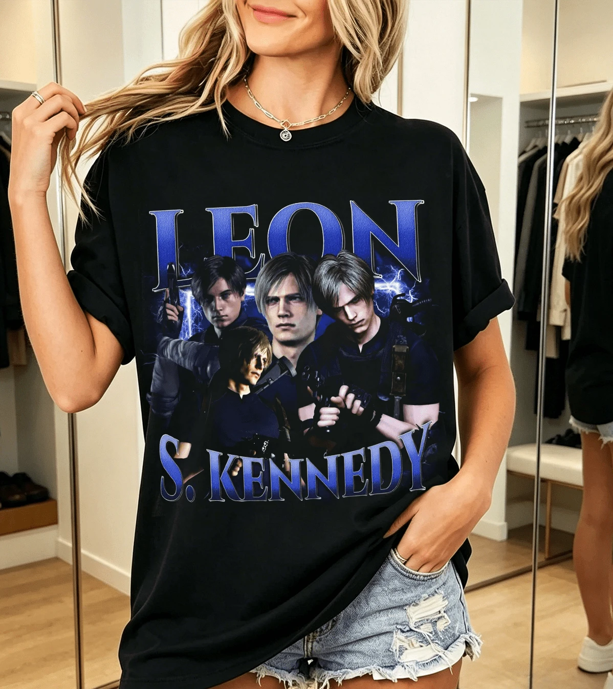 Leon S. Kennedy Retro T-Shirt, 100% Cotton, For Fans - Black - View 1