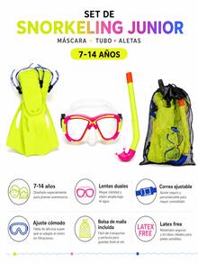 Este kit profesional de snorkel es un conjunto completo 3 en 1 que incluye máscara, tubo y aletas. Adecuado para niños de 7 a 14 años, este equipo de buceo ajustable es ideal para vacaciones en la playa y entrenamiento en la piscina, ya que proporciona una propulsión potente e incluye una red de transporte. Es un conjunto de máscara y aletas de buceo para jóvenes, equipo esencial para deportes acuáticos en verano. - Traje de buceo - View 3