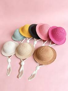 Topi Jerami Kecil untuk Hewan Peliharaan, Dapat Diatur Ukurannya, Topi Matahari Mini Berwarna-warni, Topi Anyaman Rotan, Dekorasi untuk Hamster, Kadal, Hamster Emas, Burung Beo, Burung, Topi Kertas Rotan Buatan Tangan, Penutup Kepala - MultiWarna - View 3