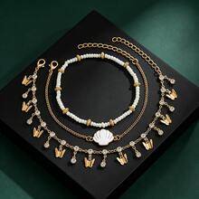 1 Set de pulsera con colgante de estrella de mar y concha hechos a mano, adecuado para vacaciones en la playa - Tobillera blanca 4 - Ver 4