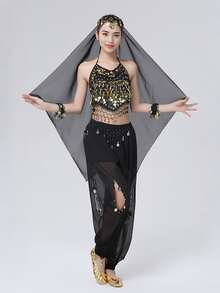 Belly Dance Costume: Gold Coin Spaghetti Strap Top + Harem Pants + Headscarf, Suitable For Performance, Halloween And Theme Parties (Multiple Colors Available) - Multicolor - View 26