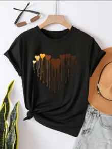 Melting Hearts In Warm Tones Symbolize Sincere Love, Union, And Positive Energy Flowing Like Bright Paint. Comfortable White Casual Women's T-Shirt For Everyday Wear - 黑色 - 查看 8