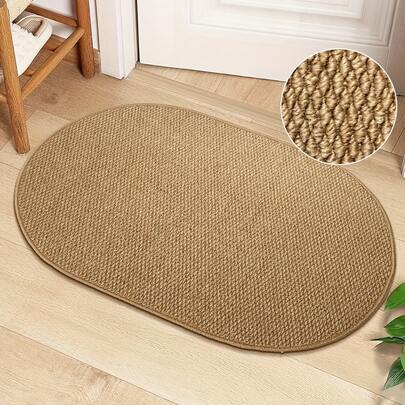 1pc Nordic Style Brown Oval Entrance Doormat, Multi-Purpose Carpet For Kitchen, Bathroom, Indoor/Outdoor, All Season Use, Doormat, Small Rug, Welcome Mat, Carpet, Floor Mat, Suitable For Party Decor, Enhancing Home Style, Adding Holiday Charm, Improving Happiness, Home Decor