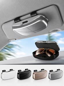 Estuche para gafas de sol de parasol de coche, caja de almacenamiento de gafas de coche con botón de apertura con un solo toque, soporte protector para gafas, caja de gafas de parasol multifuncional y de moda, unisex - A - Ver 2
