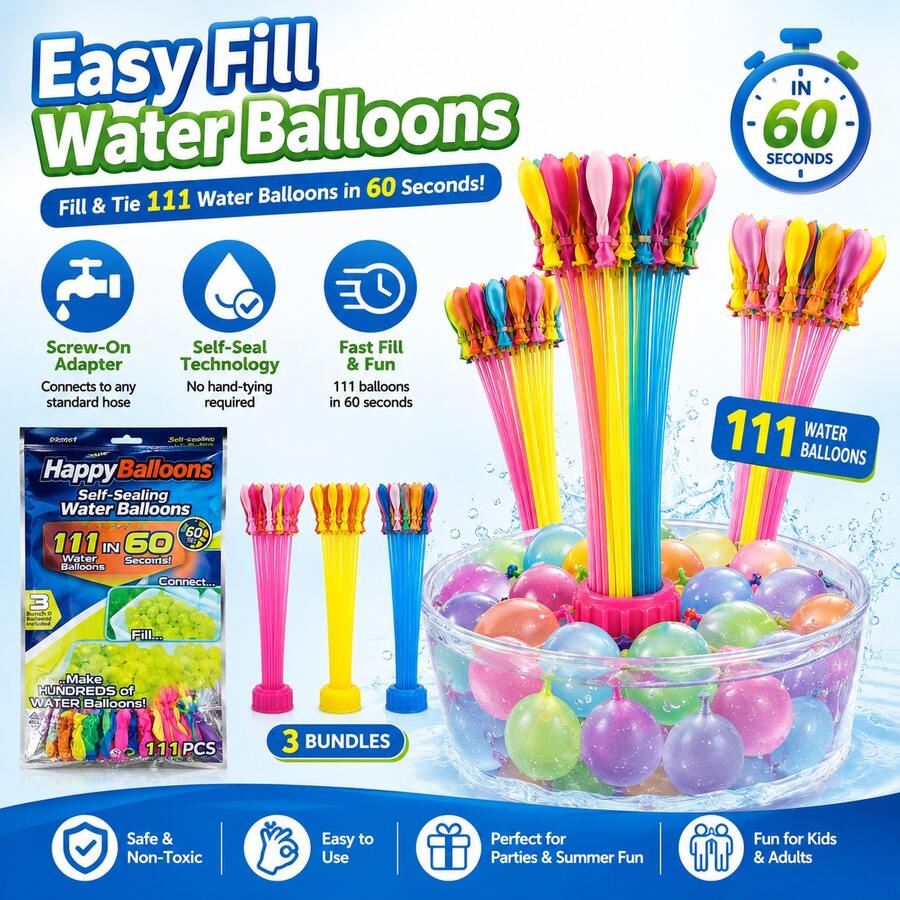 Summer Water Play Balloon Set, Self Sealing Water Bomb Balloons In Tropical Colors, Thickened Latex Design For Outdoor Gathering And Pool Fun - 彩色 - 查看 1