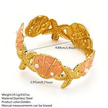 VceTd 1pc Vacation Style Enamel Craft Marine Life Design Stainless Steel Women's Bracelet Suitable For Beach Vacation Wear - Yellow Gold - View 11