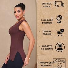 Blusa Feminina Nula Manca em Viscolycra Ombro Único Elegante Casual - Marrom - Visão 11