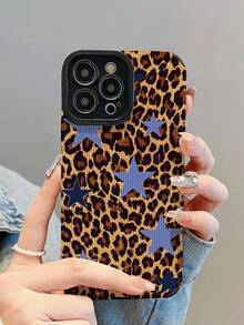 1pc Fashionable Elegant Leopard Print Blue Star Pattern Shock-Resistant Protective Phone Case, Design, Suitable As Gift For Friends And Family, Compatible With IPhone17/17Air/17Pro/17ProMax/IPhone16/16Plus/16Pro/16ProMax/IPhone15/15Plus/15Pro/15ProMax/IPhone14/14Plus/14Pro/14ProMax/IPhone13/13Pro/13ProMax/IPhone12/12Pro/12ProMax/IPhone11/IPhone11Pro/11ProMax - Multicolor - View 1